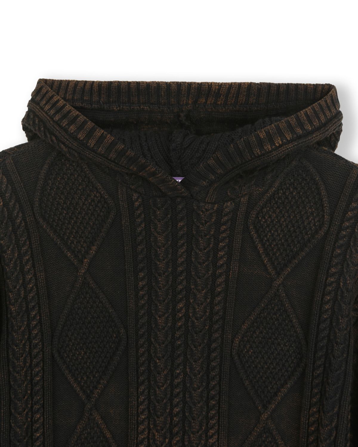 비슬로우(BESLOW) FISHERMAN CABLE KNIT HOODIE WASHED BLACK