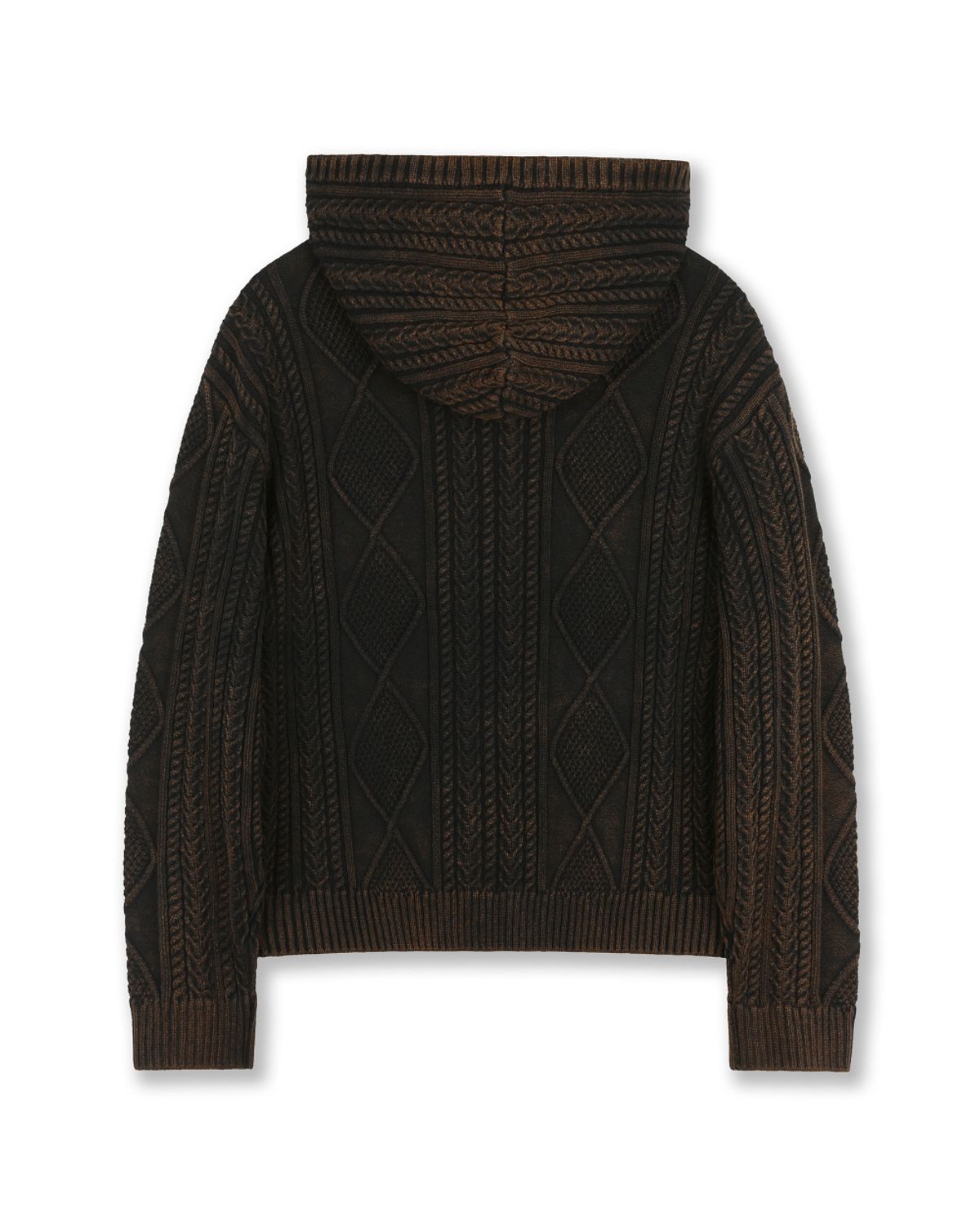 비슬로우(BESLOW) FISHERMAN CABLE KNIT HOODIE WASHED BLACK