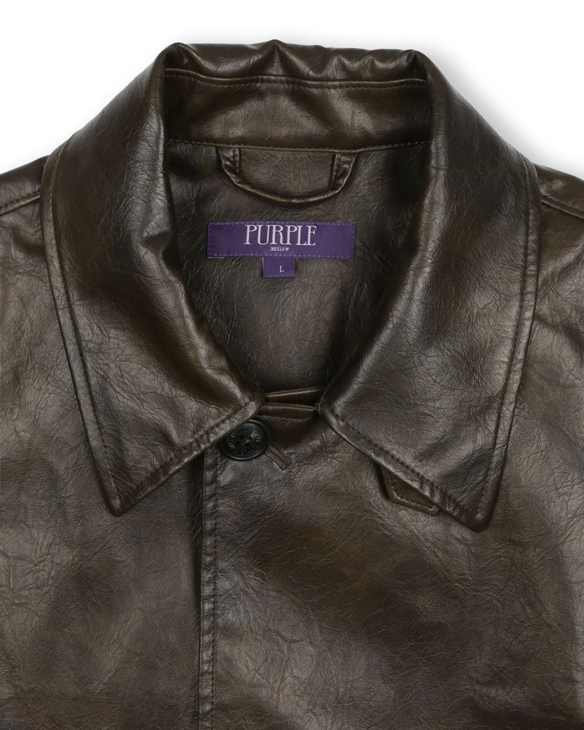 비슬로우(BESLOW) WASHED LEATHER CAR COAT BROWN