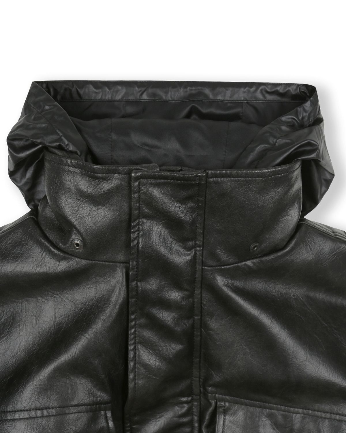 비슬로우(BESLOW) BIG POCKET HOODED LEATHER JUMPER BLACK