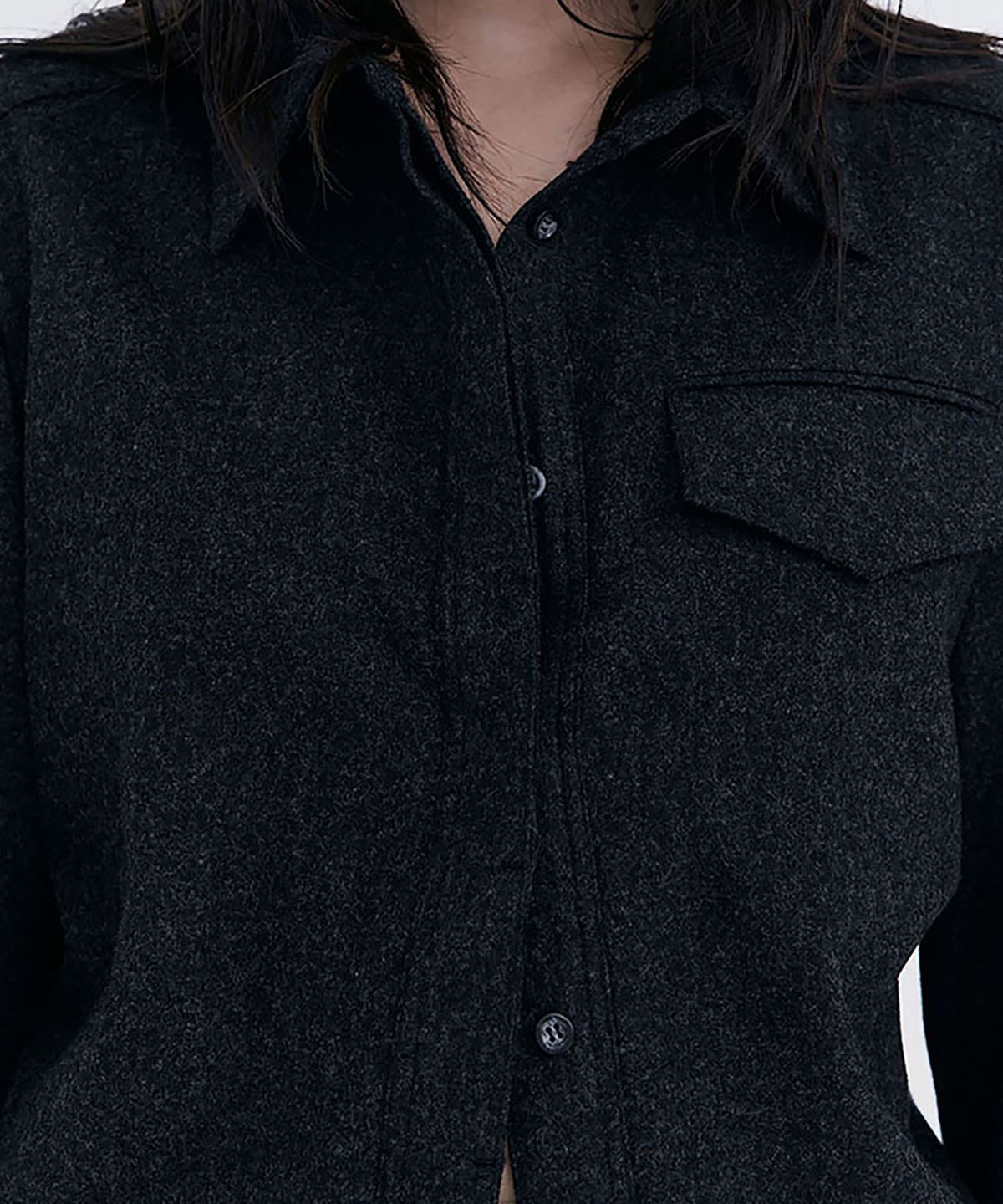 분더캄머(WNDERKAMMER) Wool Slim-Line Shirt_Charcoal(울 슬림 라인 셔츠_차콜)