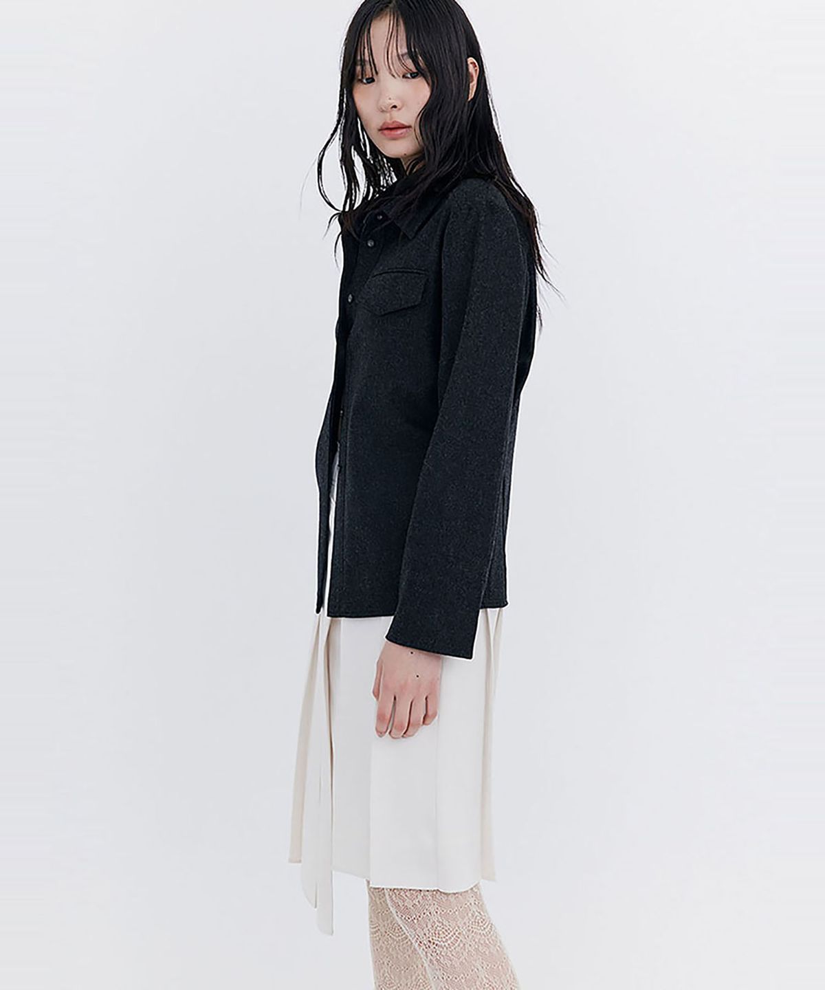 분더캄머(WNDERKAMMER) Wool Slim-Line Shirt_Charcoal(울 슬림 라인 셔츠_차콜)