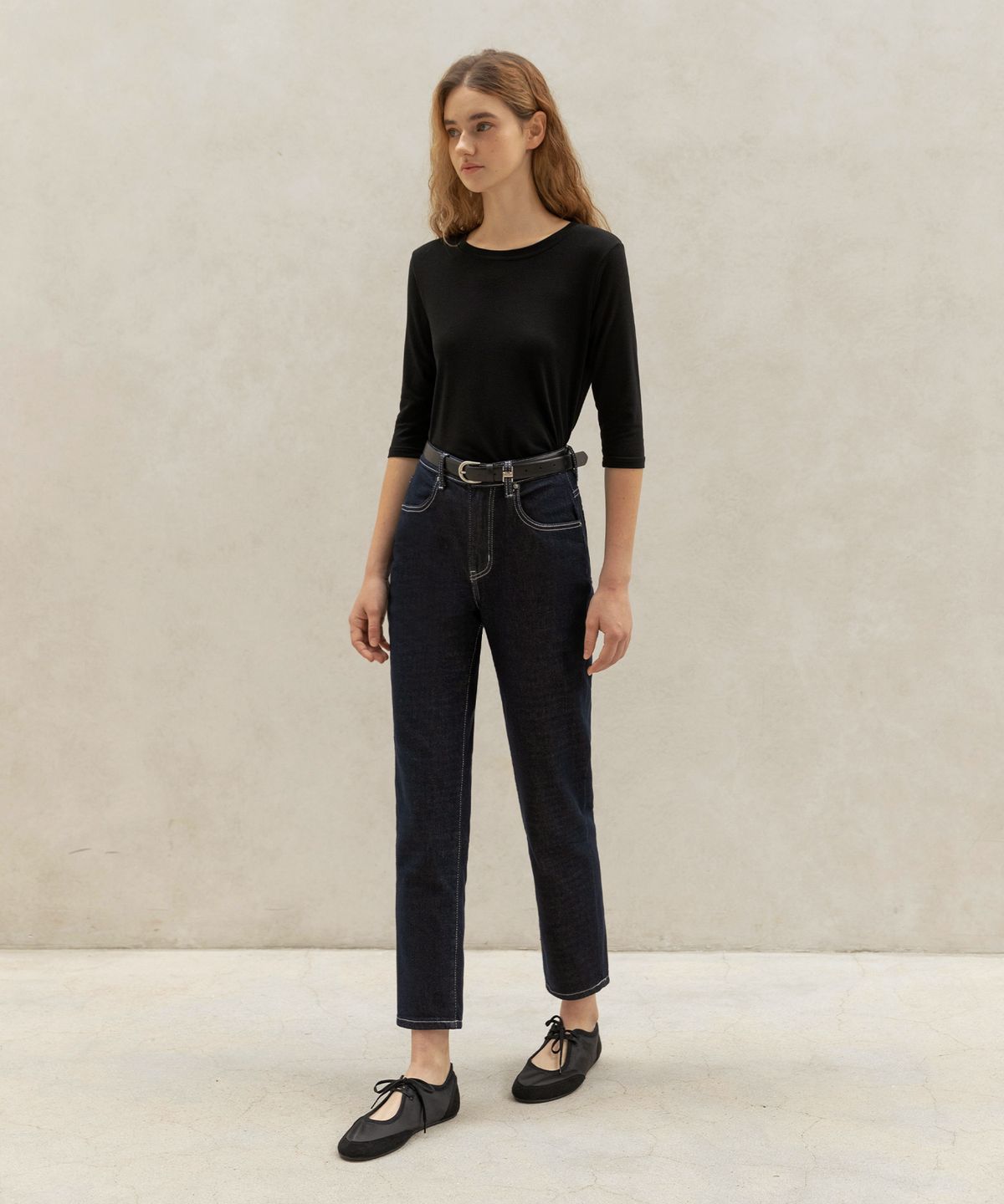 논앤논(NON AND NON) ESSENTIAL NON-FADED SELVEDGE DENIM BAGGY PANTS_NHPT4100 (DARK BLUE)