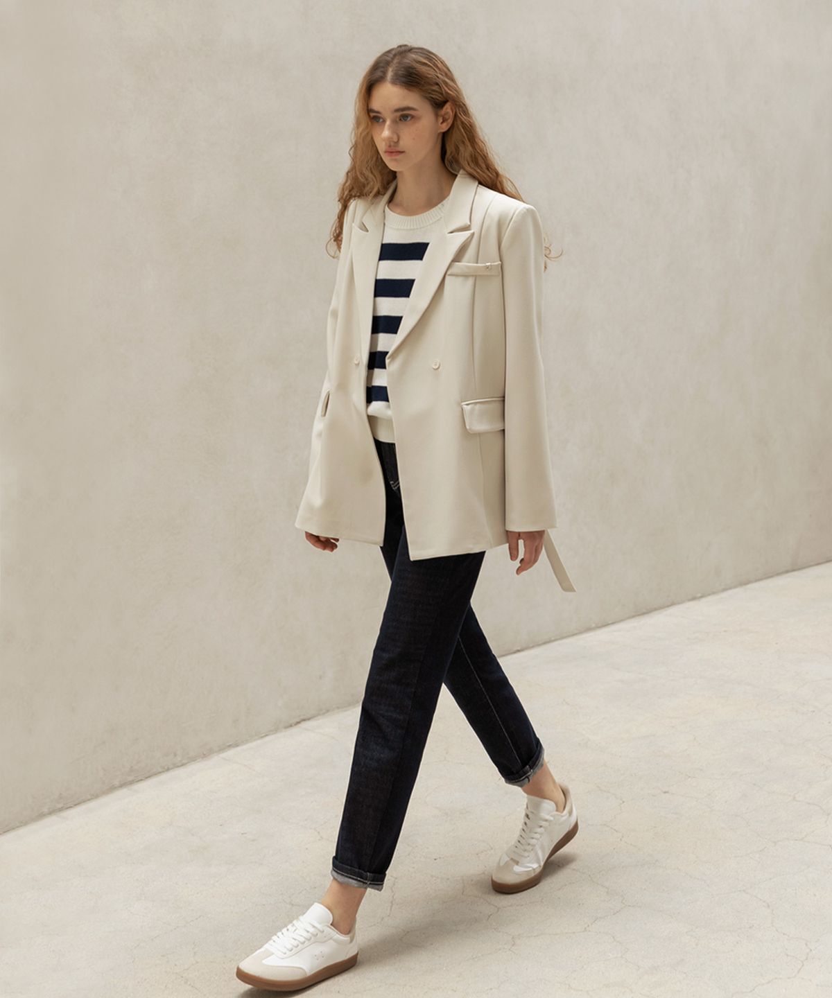 논앤논(NON AND NON) BELTED DOUBLE BREASTED JACKET_NHJK493 (IVORY)