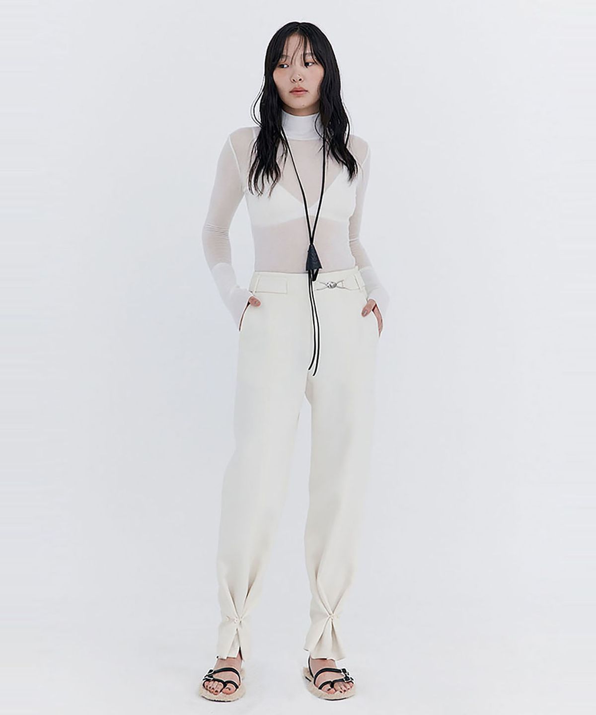 분더캄머(WNDERKAMMER) Knit Rib Half Turtleneck T-shirt_Ivory(니트 립 하프 터틀넥 티셔츠_아이보리)