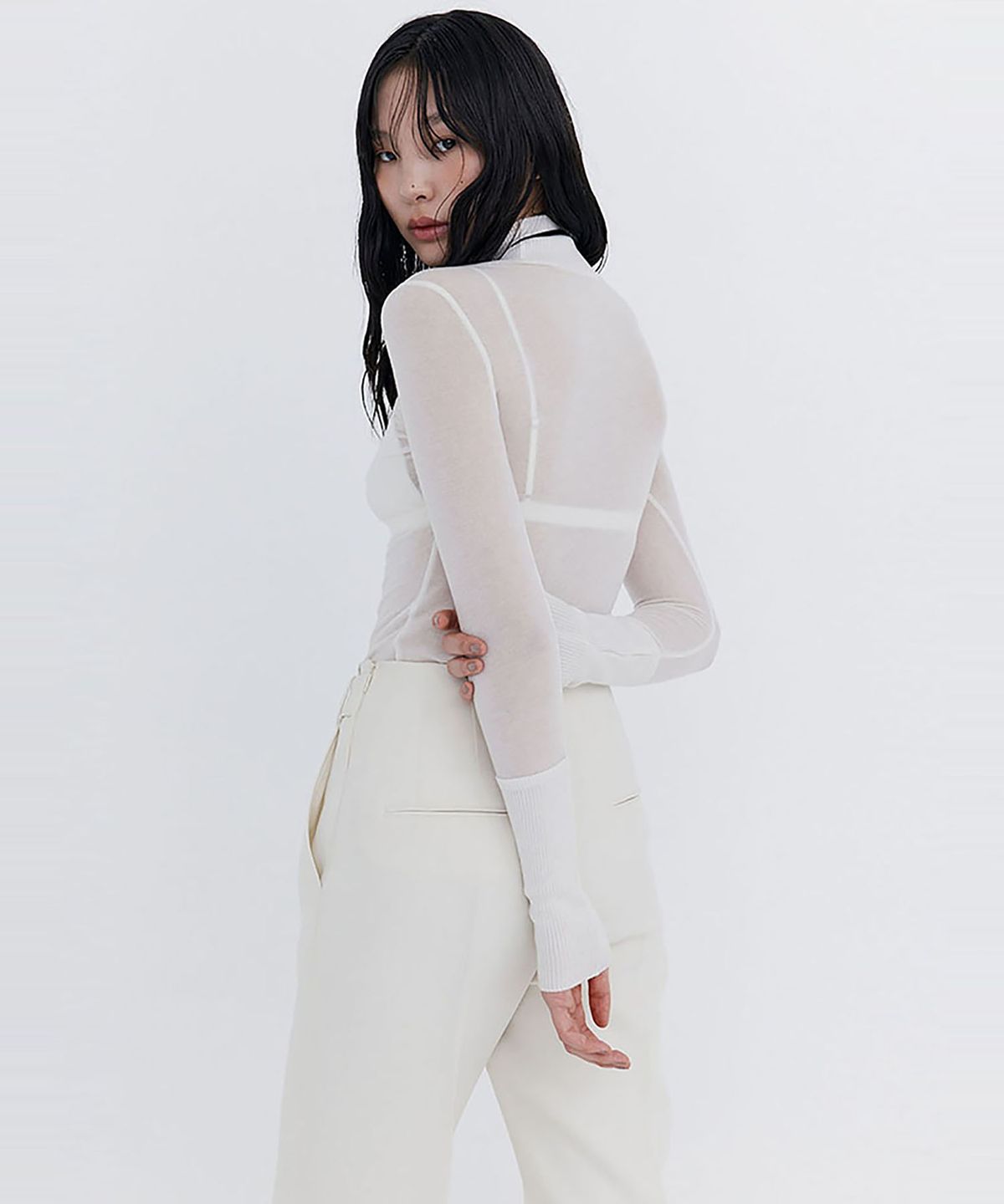 분더캄머(WNDERKAMMER) Knit Rib Half Turtleneck T-shirt_Ivory(니트 립 하프 터틀넥 티셔츠_아이보리)