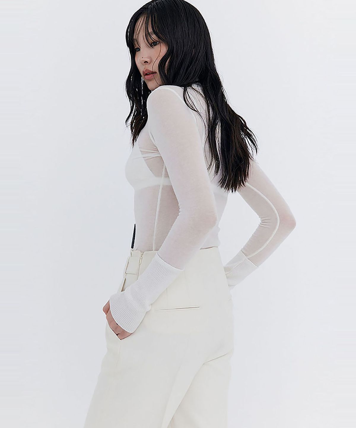 분더캄머(WNDERKAMMER) Knit Rib Half Turtleneck T-shirt_Ivory(니트 립 하프 터틀넥 티셔츠_아이보리)