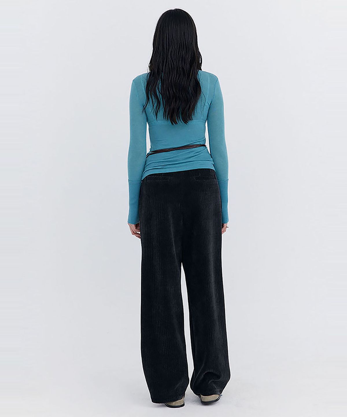 분더캄머(WNDERKAMMER) Knit Rib Half Turtleneck T-shirt_Blue(니트 립 하프 터틀넥 티셔츠_블루)