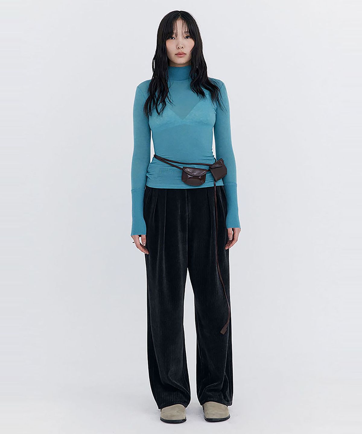 분더캄머(WNDERKAMMER) Knit Rib Half Turtleneck T-shirt_Blue(니트 립 하프 터틀넥 티셔츠_블루)