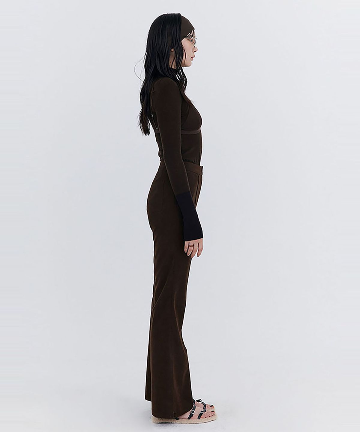 분더캄머(WNDERKAMMER) Knit Rib Half Turtleneck T-shirt_Brown(니트 립 하프 터틀넥 티셔츠_브라운)