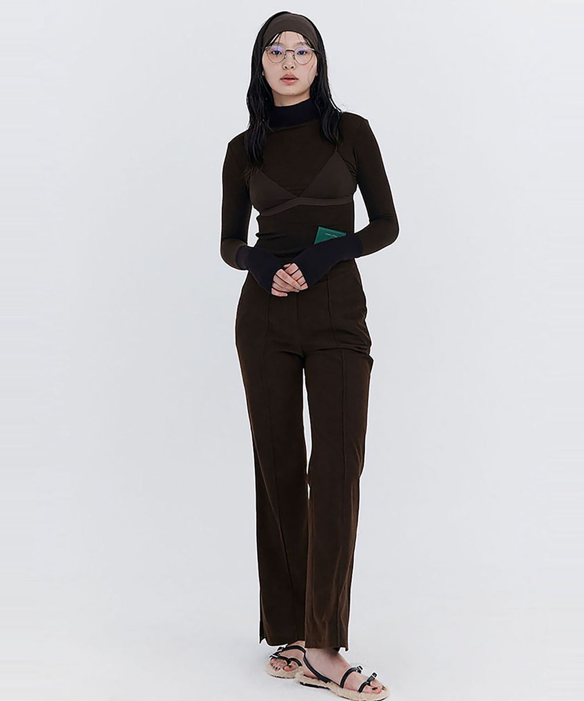 분더캄머(WNDERKAMMER) Knit Rib Half Turtleneck T-shirt_Brown(니트 립 하프 터틀넥 티셔츠_브라운)