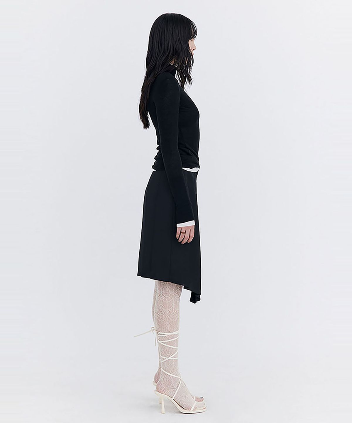 분더캄머(WNDERKAMMER) Knit Rib Half Turtleneck T-shirt_Black(니트 립 하프 터틀넥 티셔츠_블랙)