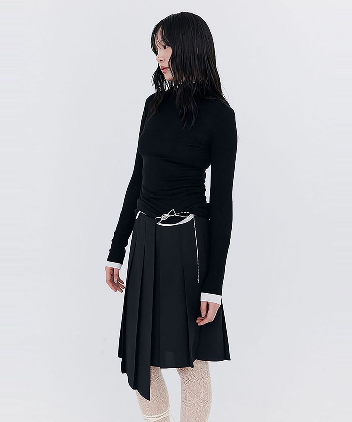 분더캄머(WNDERKAMMER) Knit Rib Half Turtleneck T-shirt_Black(니트 립 하프 터틀넥 티셔츠_블랙)