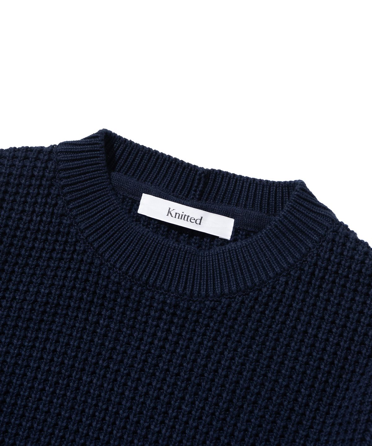니티드(KNITTED) 헤비 와플 라운드 니트 NAVY