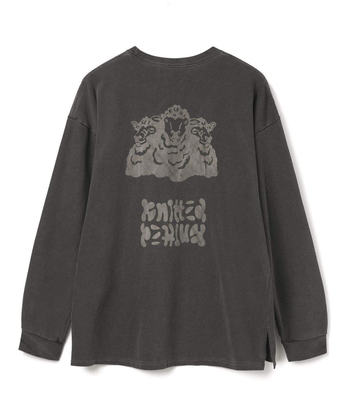 니티드(KNITTED) 피그먼트 롱 슬리브 티셔츠 WASHING CHARCOAL
