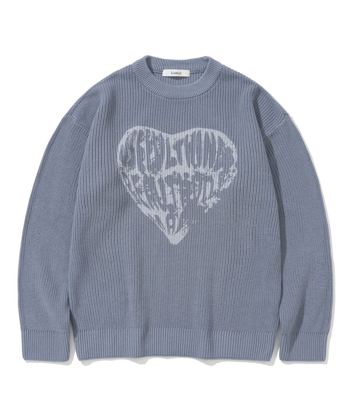 니티드(KNITTED) 빈티지 하트 라운드 니트 STONE BLUE