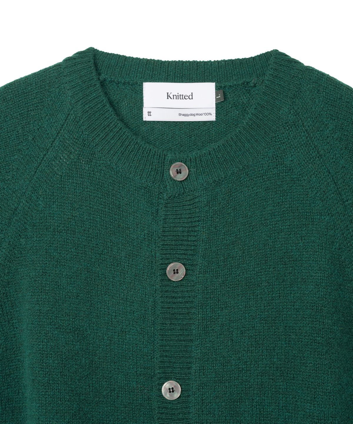 니티드(KNITTED) 쉐기독 울 100 라운드 가디건 DARK GREEN