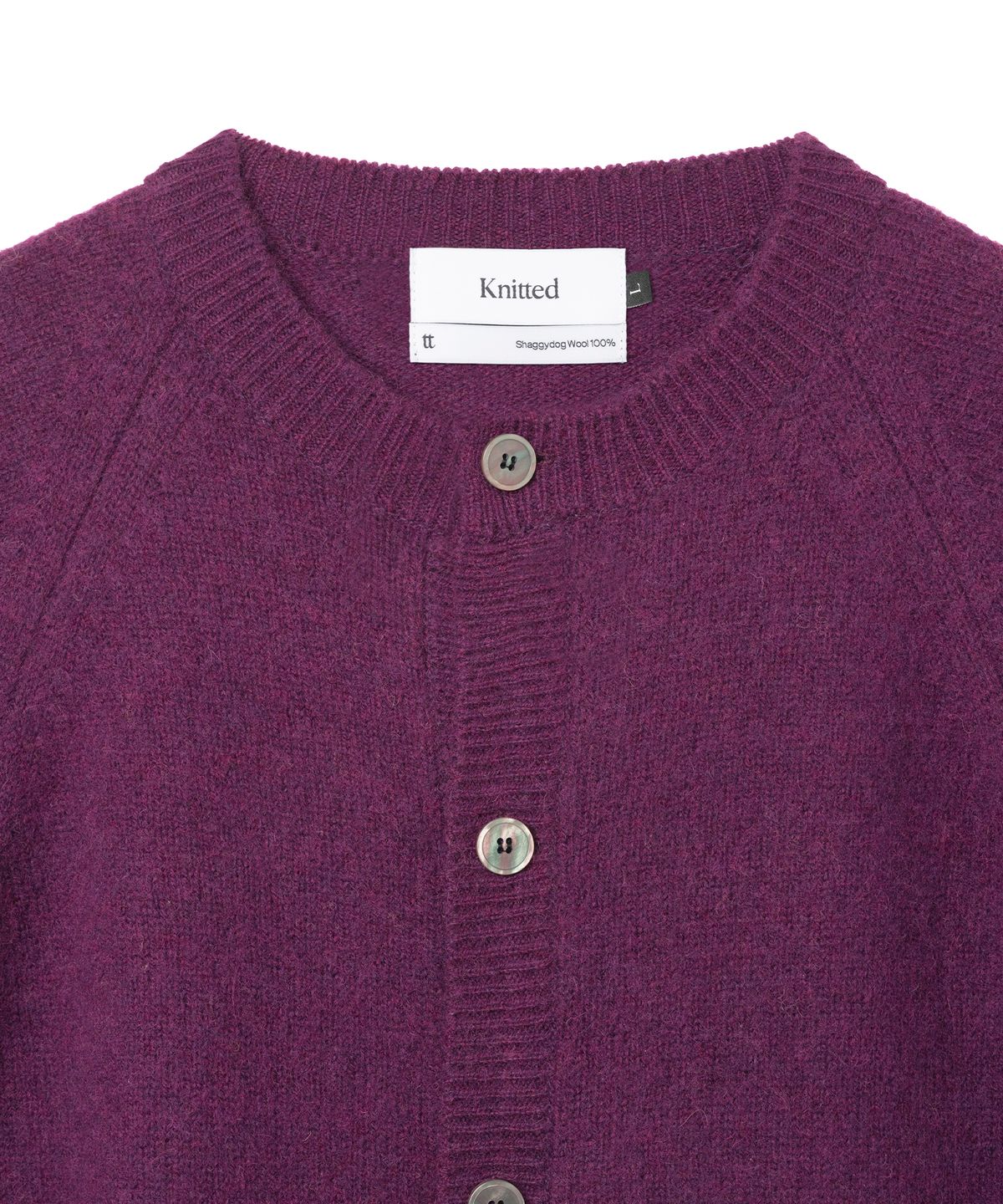 니티드(KNITTED) 쉐기독 울 100 라운드 가디건 PURPLE