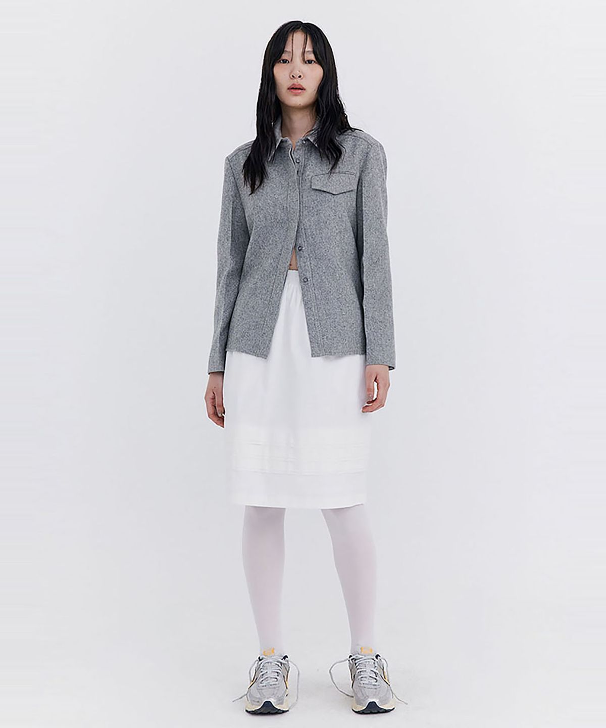 분더캄머(WNDERKAMMER) Raw-cut Tuck Skirt_White(로우컷 턱 스커트_화이트)
