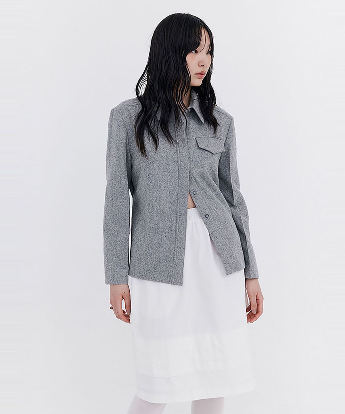 분더캄머(WNDERKAMMER) Raw-cut Tuck Skirt_White(로우컷 턱 스커트_화이트)