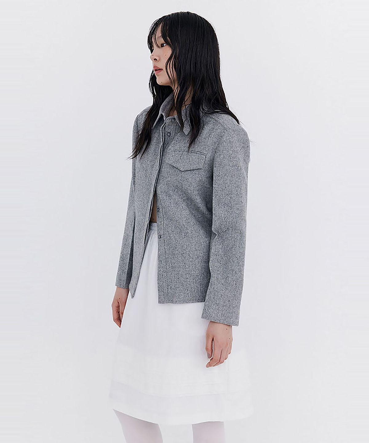 분더캄머(WNDERKAMMER) Raw-cut Tuck Skirt_White(로우컷 턱 스커트_화이트)