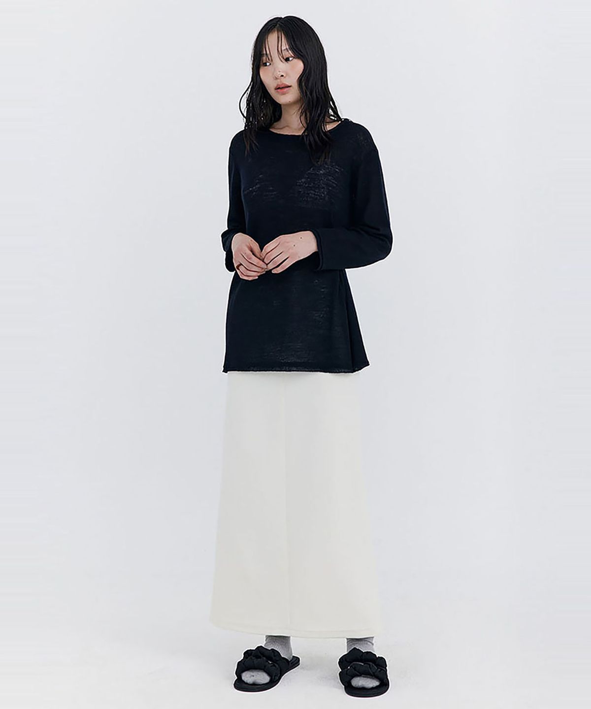 분더캄머(WNDERKAMMER) Basic Long Skirt_Cream(베이직 롱 스커트_크림)
