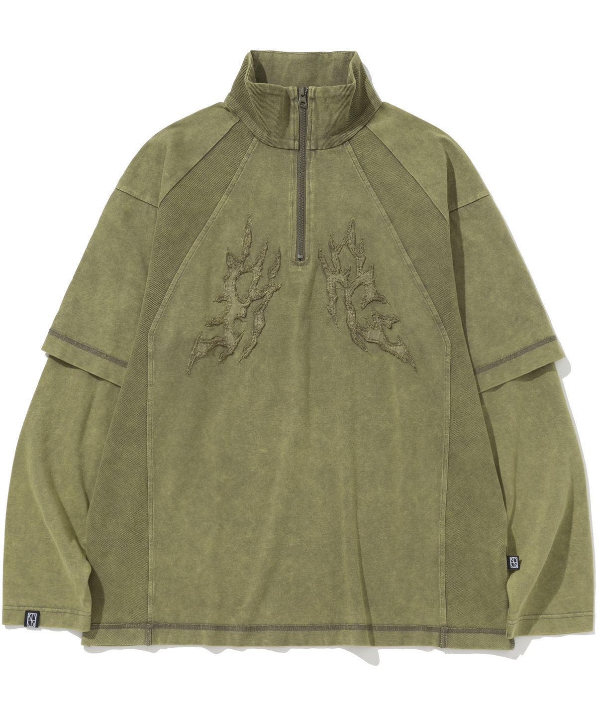 낫포너드(NOT4NERD) N4 Logo Layered High Neck Quarter Zip Up - Khaki