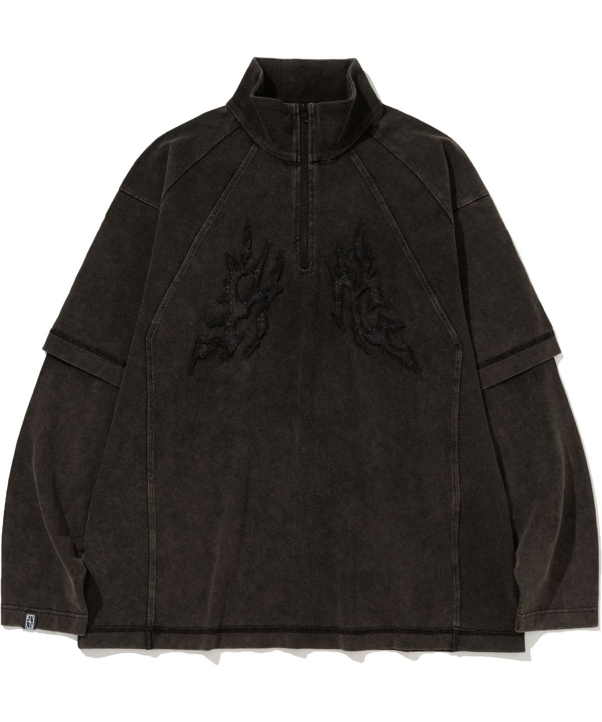 낫포너드(NOT4NERD) N4 Logo Layered High Neck Quarter Zip Up - Black