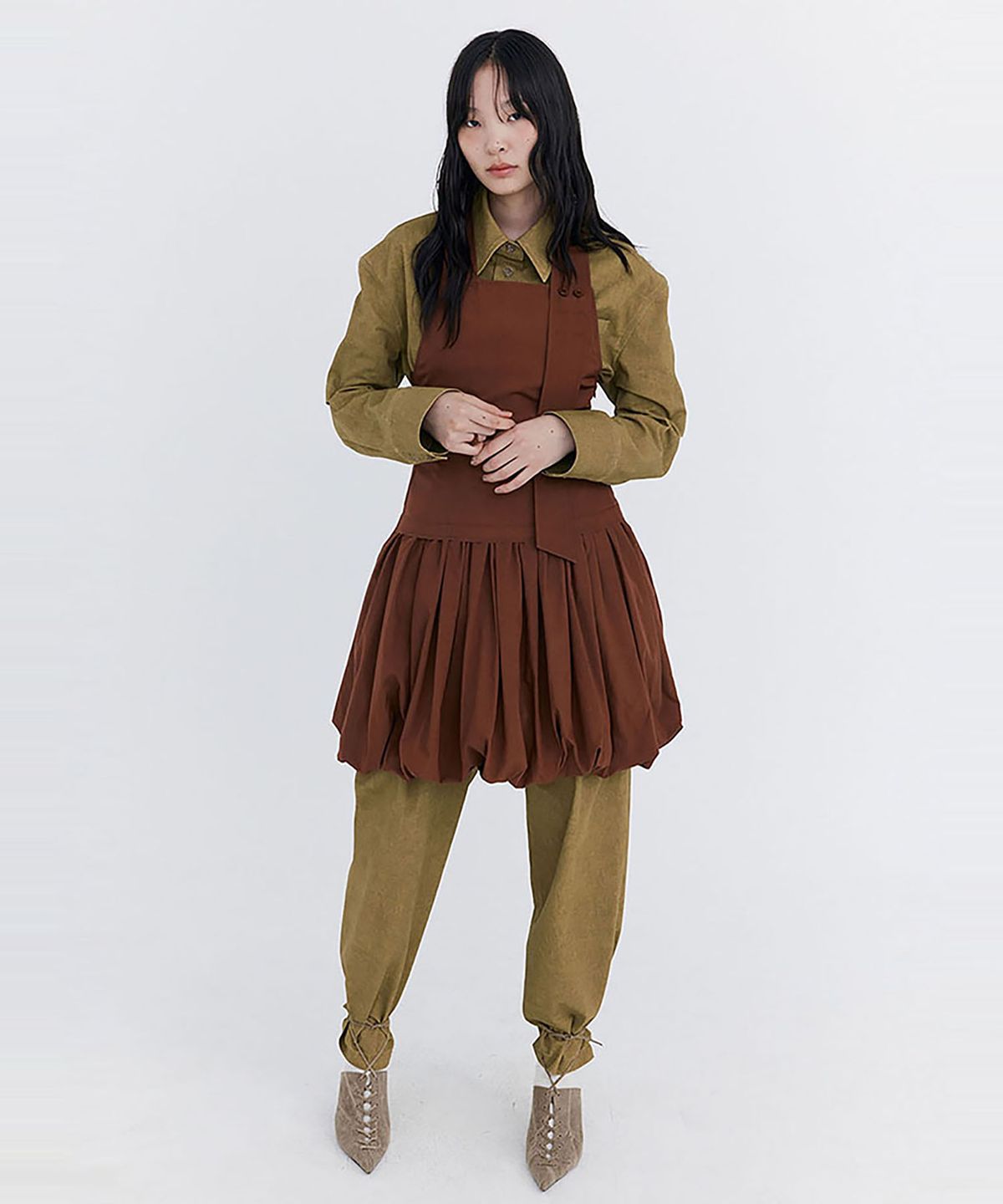 분더캄머(WNDERKAMMER) Balloon Layered Dress_Brown(벌룬 레이어드 드레스_브라운)