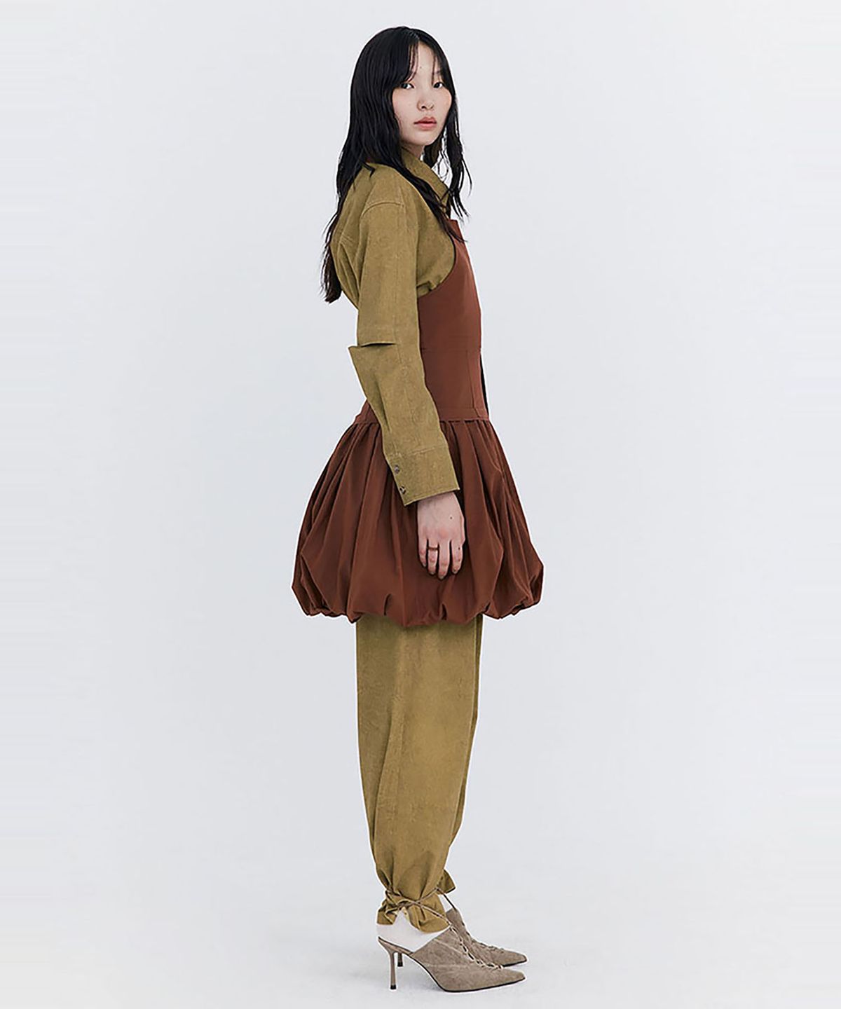 분더캄머(WNDERKAMMER) Balloon Layered Dress_Brown(벌룬 레이어드 드레스_브라운)