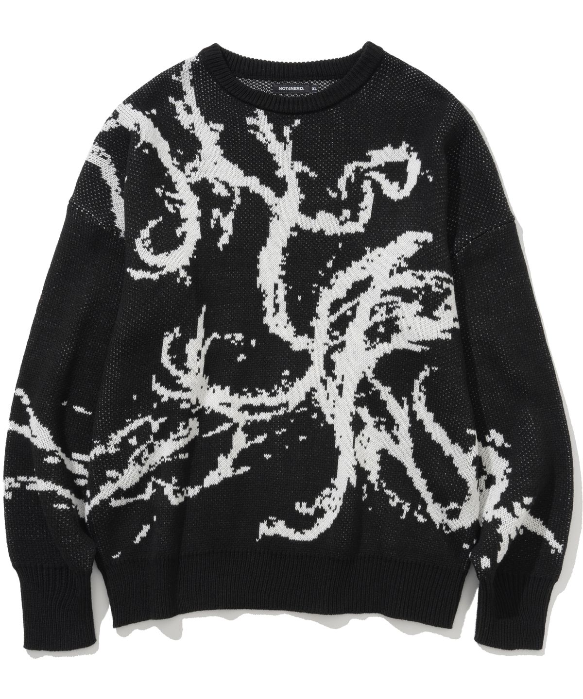 낫포너드(NOT4NERD) Splashed Jacquard Knit Sweater - Black