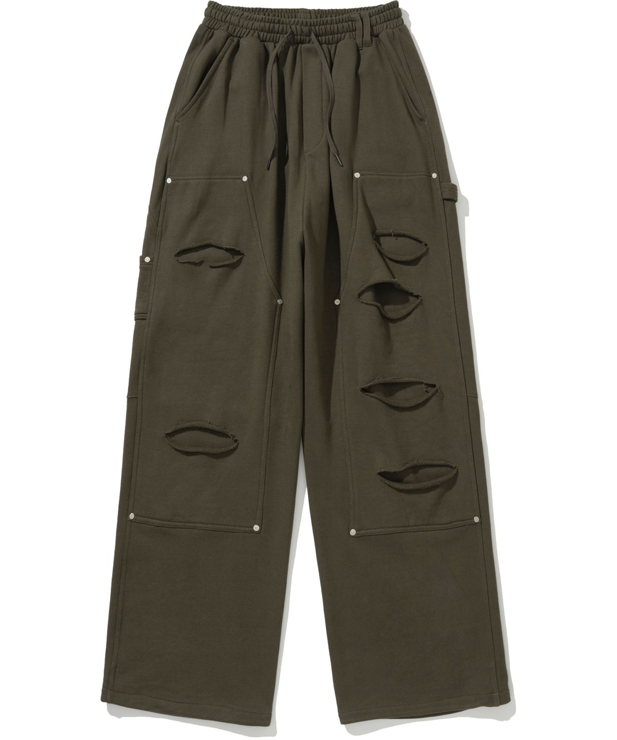 낫포너드(NOT4NERD) Destoryed Double Knee Carpenter Sweat Pants - Khaki