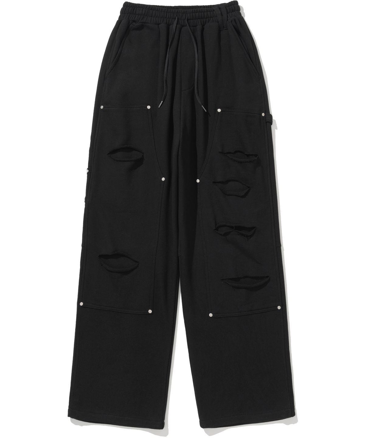 낫포너드(NOT4NERD) Destoryed Double Knee Carpenter Sweat Pants - Black