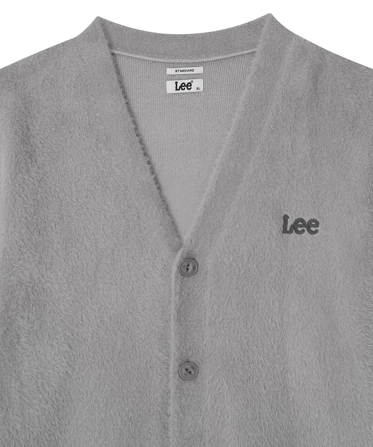 리(LEE) 헤어리 브이넥 가디건 라이트 그레이