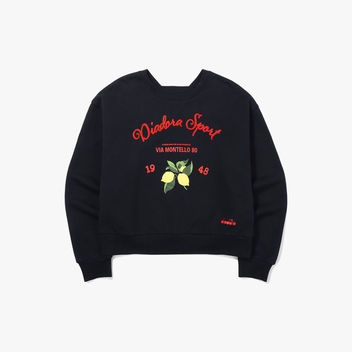 디아도라(diadora) 레몬 그래픽 크롭 스웻셔츠 우먼 NAVY