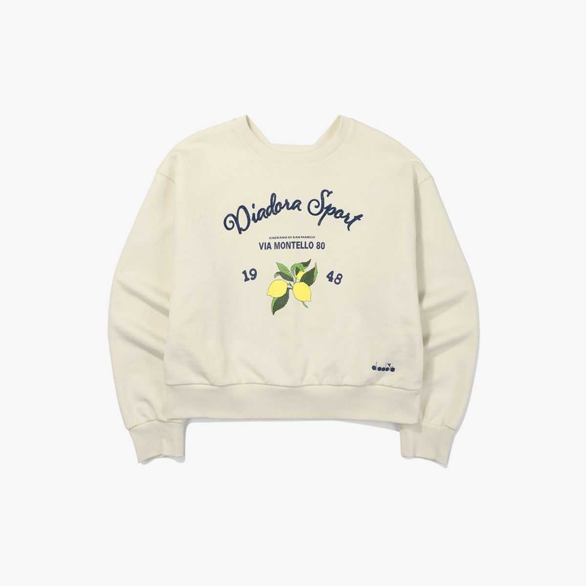 디아도라(diadora) 레몬 그래픽 크롭 스웻셔츠 우먼 SAND