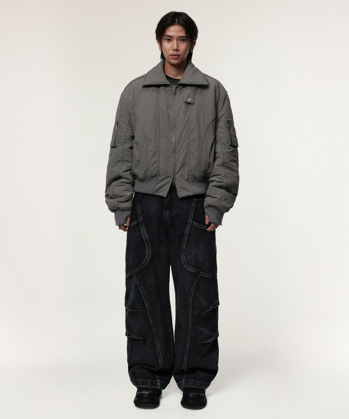 아이돈워너셀(IDWS) Solid High Neck Ma-1 Charcoal