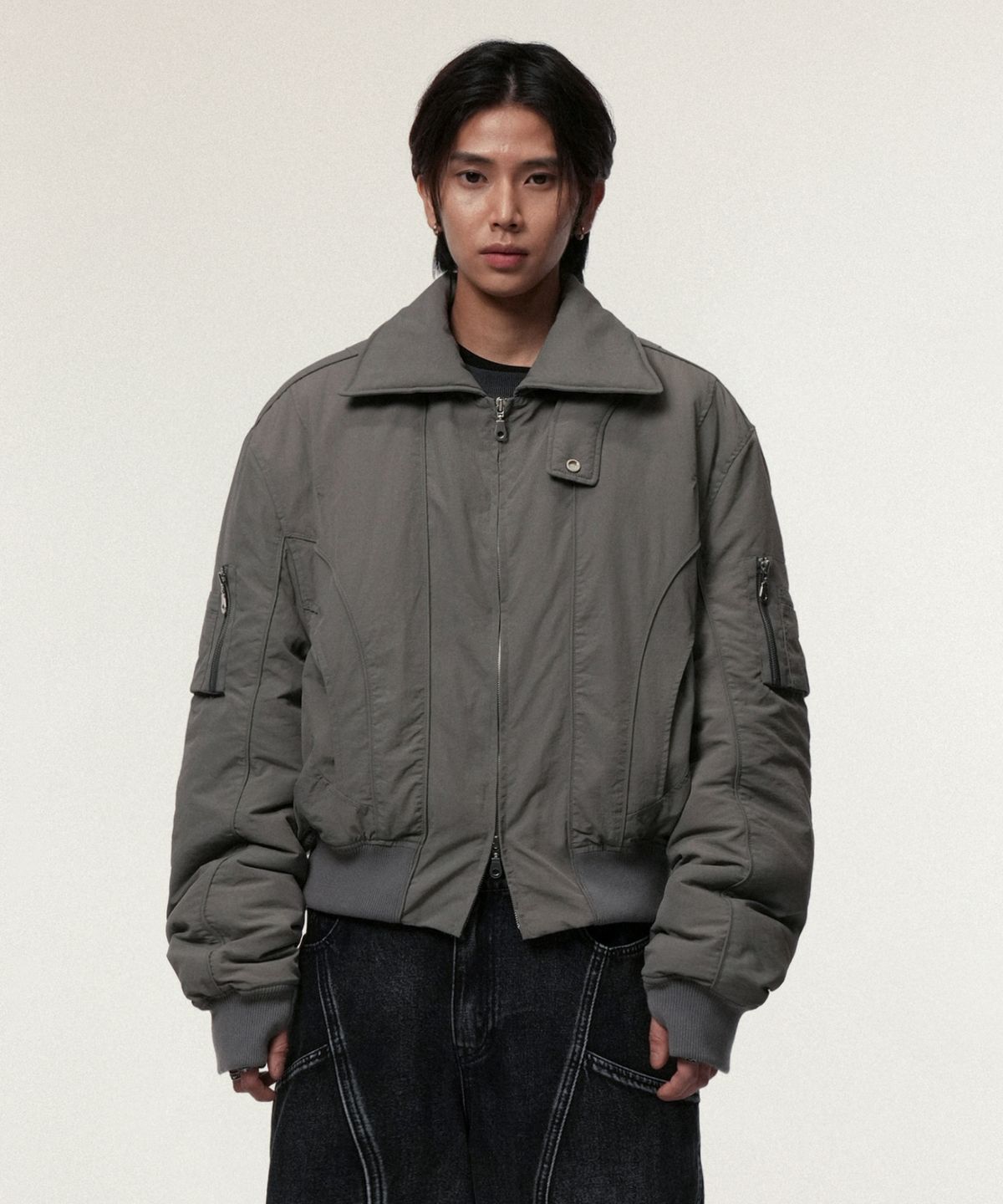 아이돈워너셀(IDWS) Solid High Neck Ma-1 Charcoal