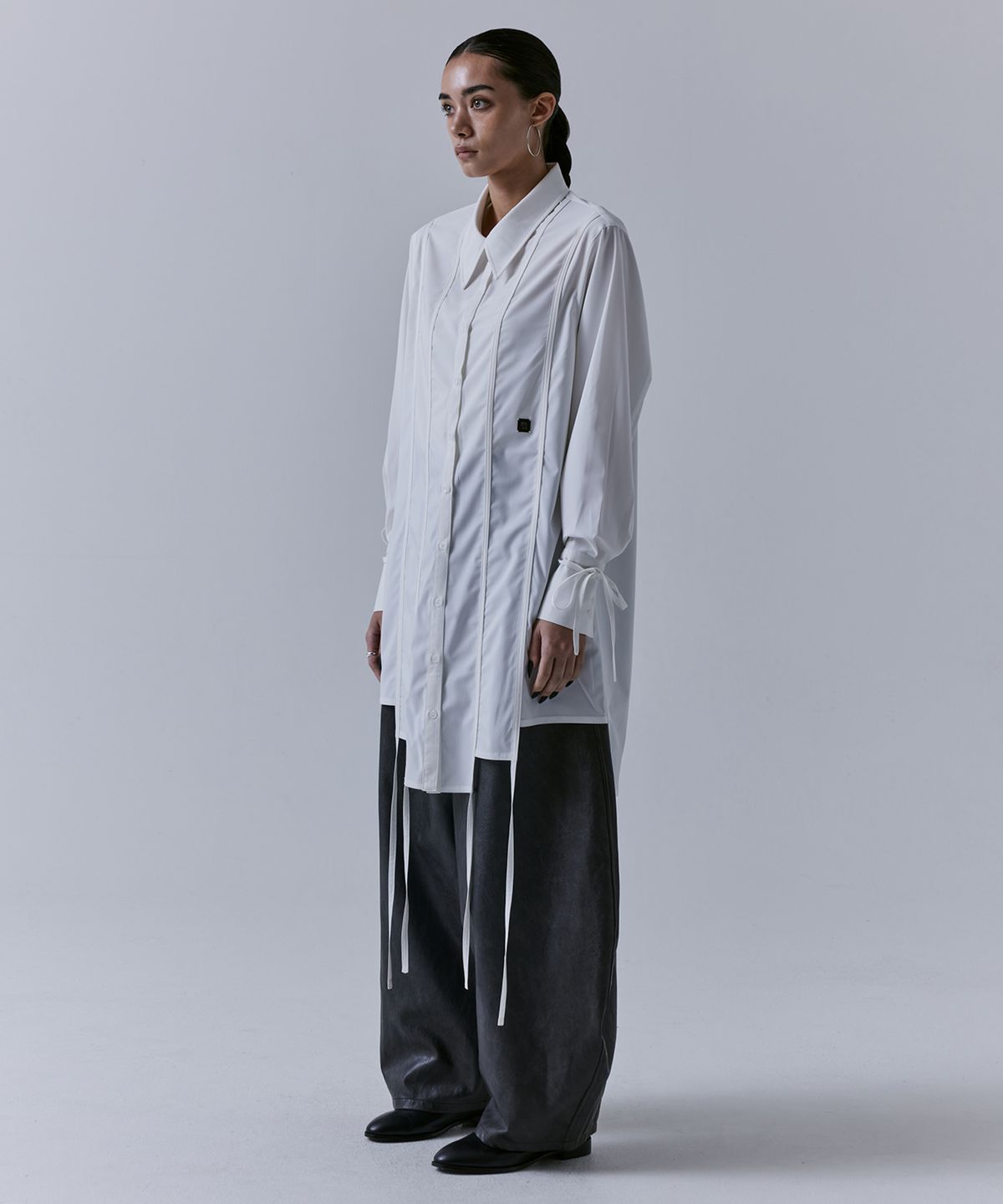 트리밍버드(TREEMINGBIRD) Front Yoke Leather Pants [ Brown ]