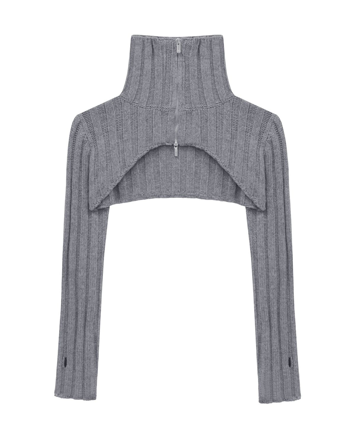 트리밍버드(TREEMINGBIRD) High-neck Bolero Knit Zip-up [ Grey ]