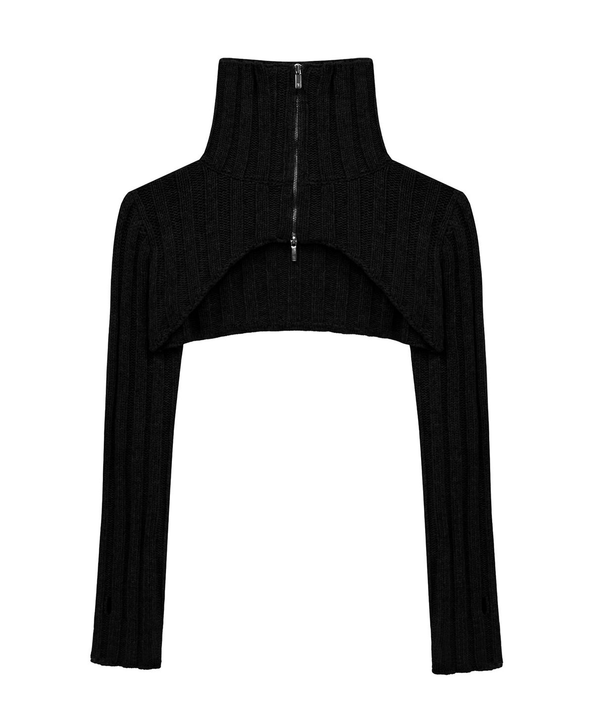 트리밍버드(TREEMINGBIRD) High-neck Bolero Knit Zip-up [ Black ]