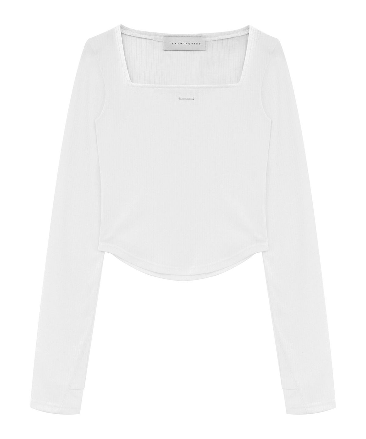 트리밍버드(TREEMINGBIRD) Square Neck Finger Hole Long Sleeve [ White ]