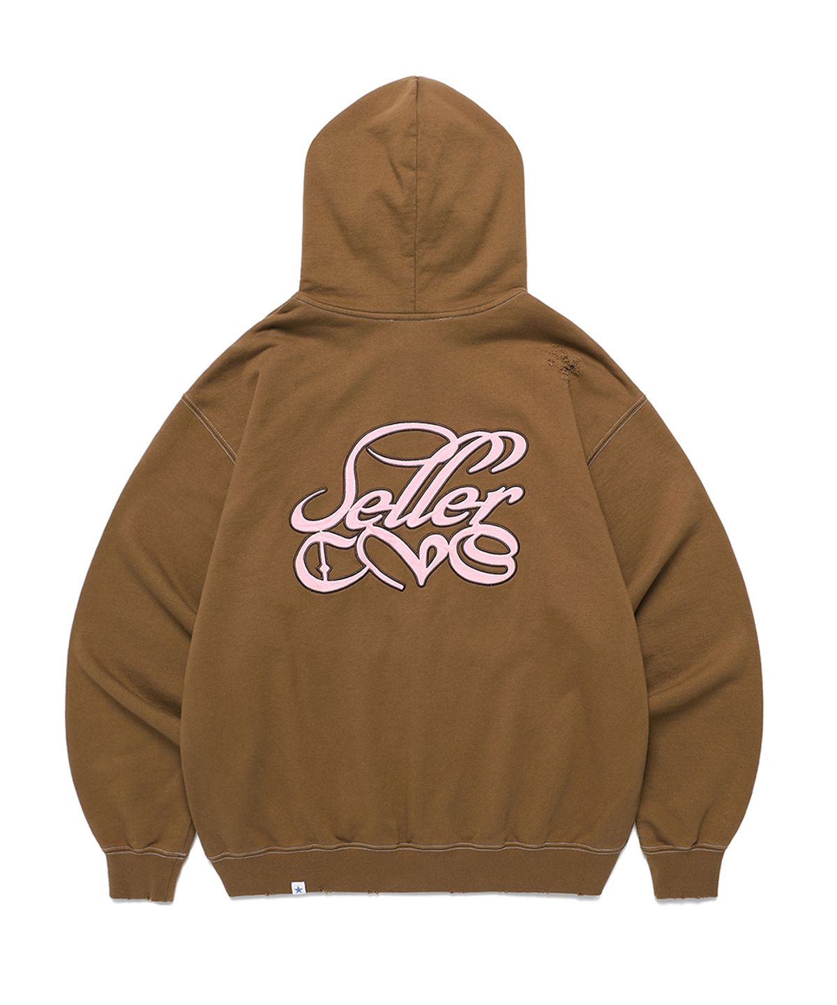 카비시(CAVISH) DAMAGED APPLIQUE ZIP UP HOODIE BROWN(CV2EFUM481A)