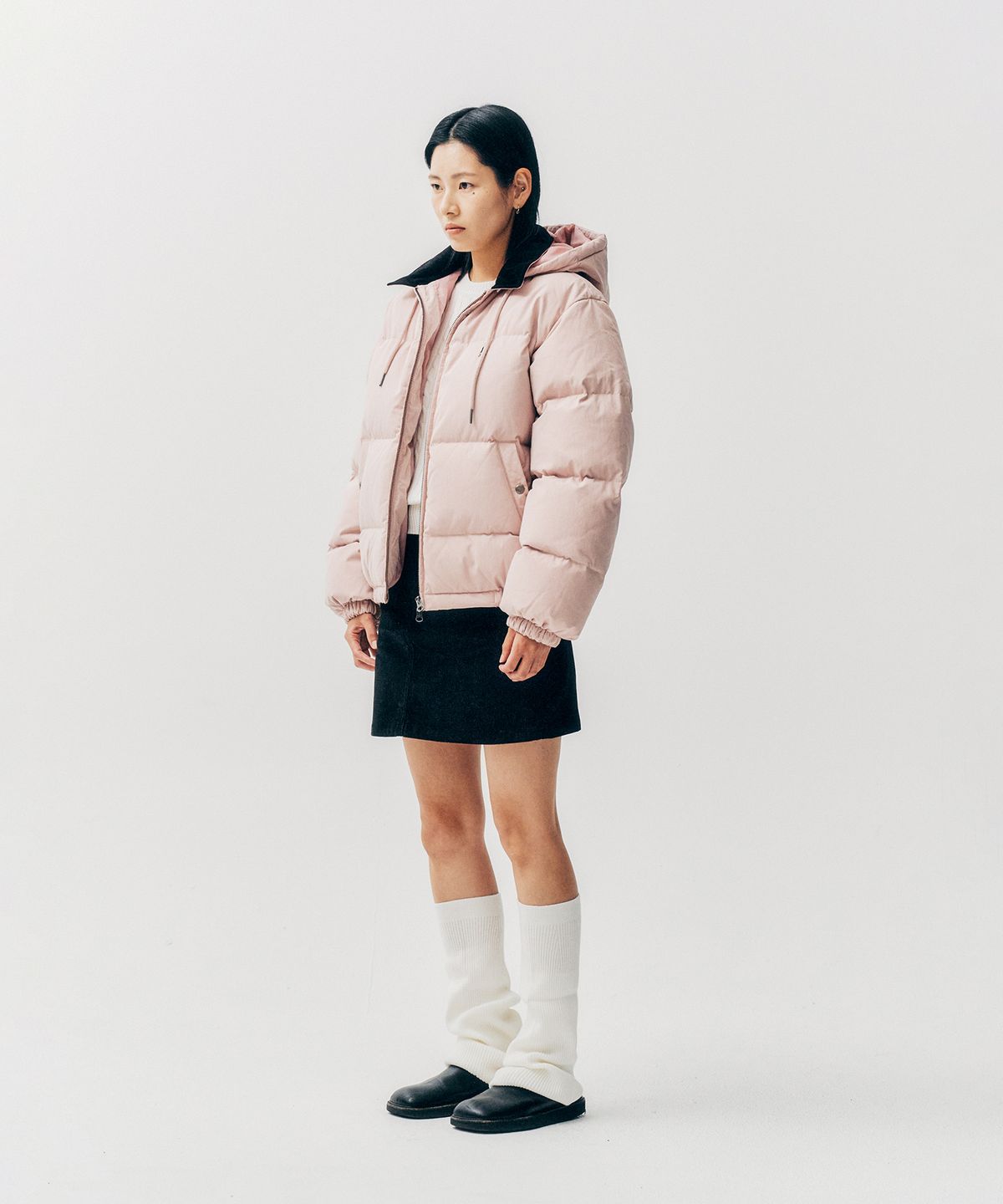 예일(YALE) 탈부착 후드 쇼트 푸퍼 자켓_핑크