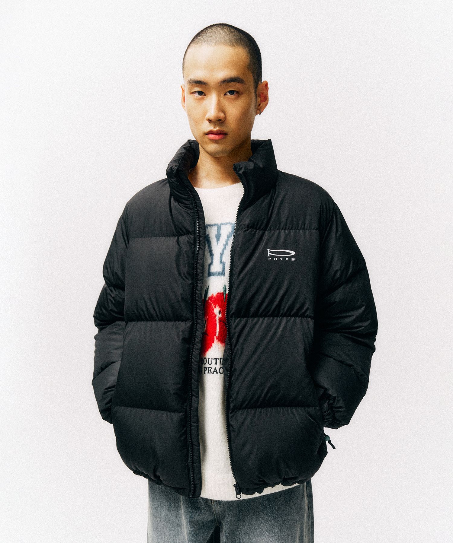 MUSINSA | PHYPS (Layered) Duck Down Muffler Puffer Jacket_Black