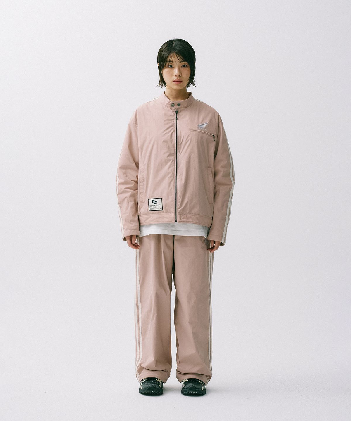 핍스 모터사이클(PHYPS MOTORCYCLE) Honda Nylon semi crop Track Jacket Pink