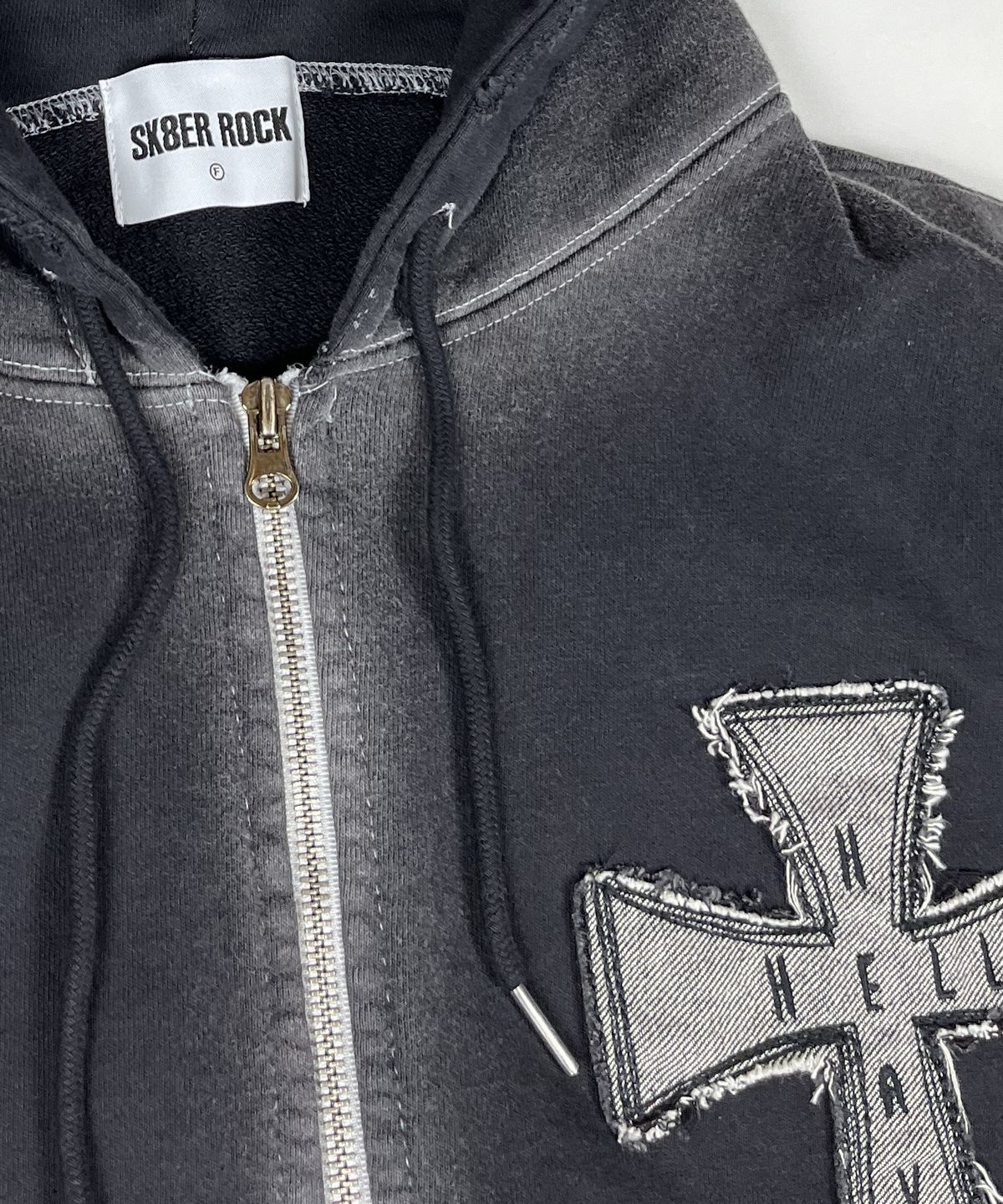 스케이터락(SK8ER ROCK) Hell Heaven Cross Vintage Sweat Hood Zip-up ((Black))