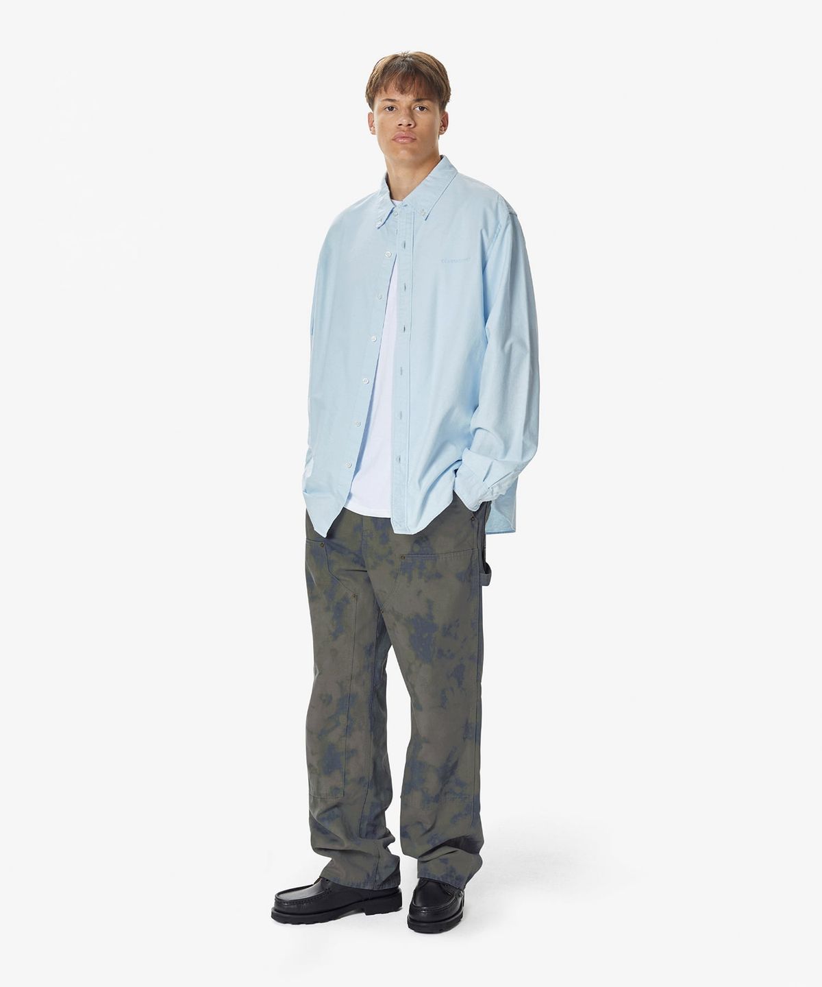 디스이즈네버댓(THISISNEVERTHAT) Overdyed T-Logo Oxford Shirt Blue