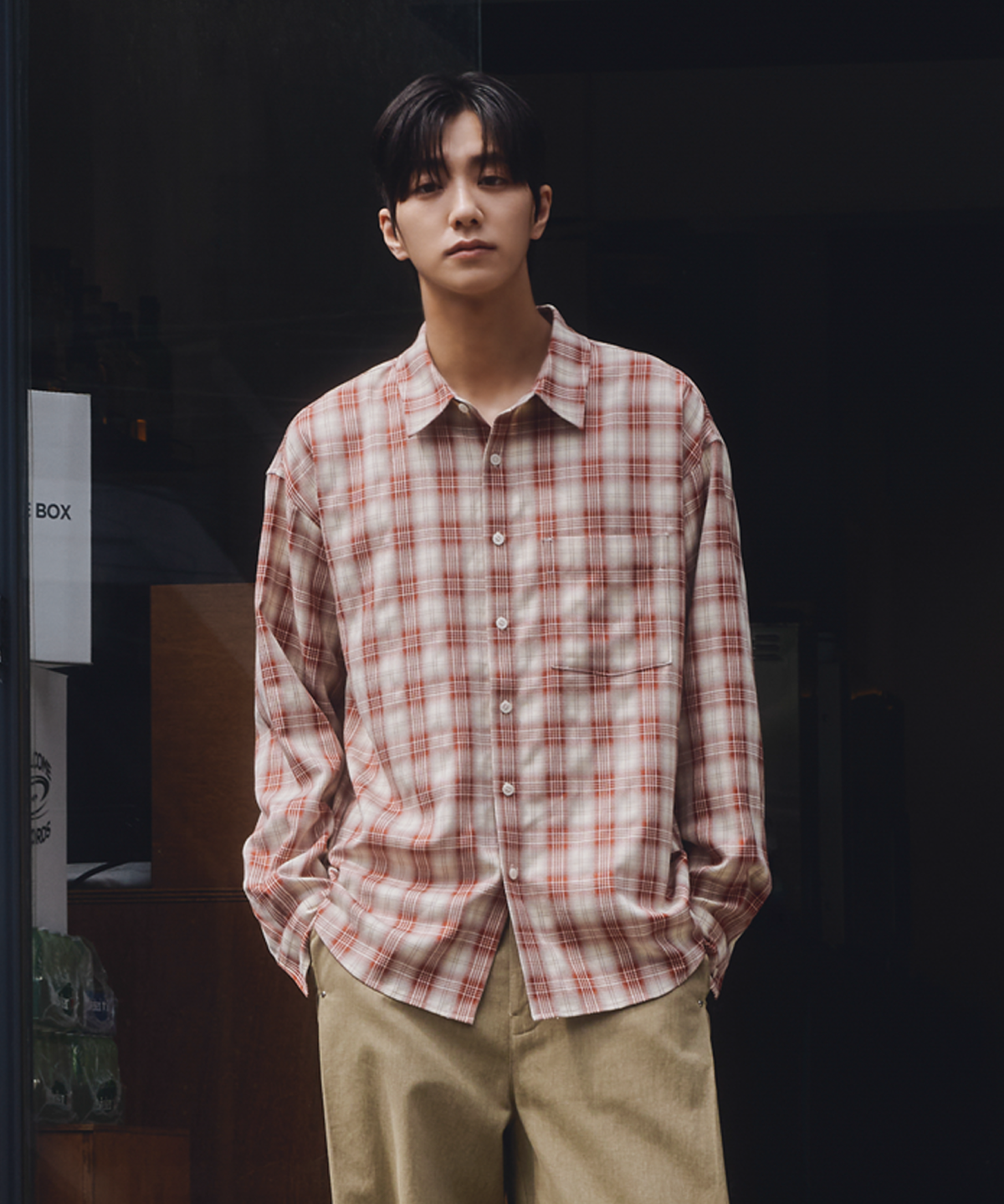 넌블랭크(NONBLANK) 나바호 옴브레 체크 셔츠_RED