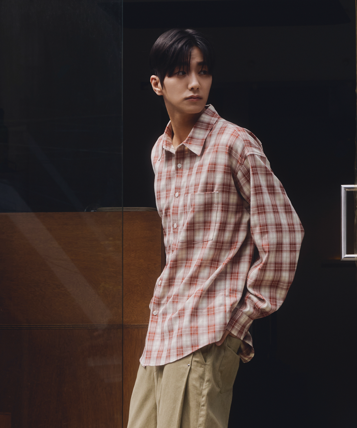 넌블랭크(NONBLANK) 나바호 옴브레 체크 셔츠_RED